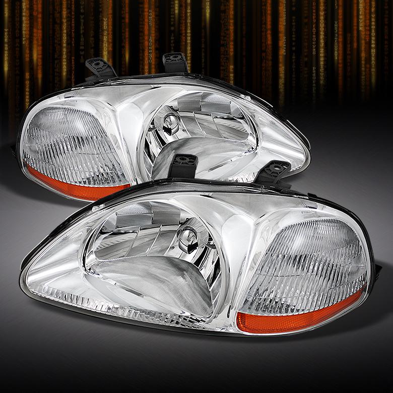 96-98 honda civic 2/3/4dr crystal headlights lamps lights left + right pair