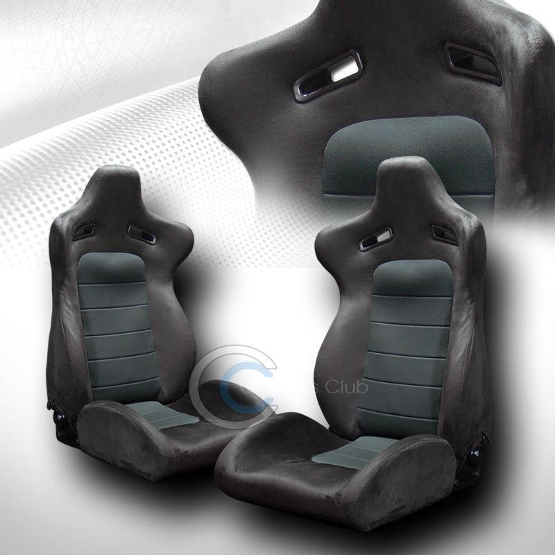 Universal jdm-br sport black suede car racing bucket seats+slider pair bmw buick
