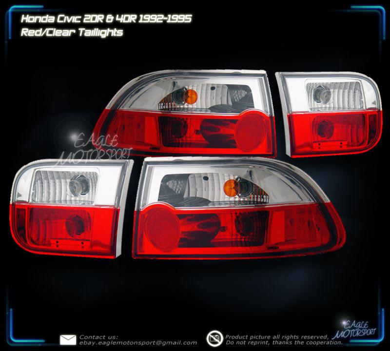 92-95 civic eg dx/ex/lx 2dr red crystal tail lights rear brake lamps +led strip