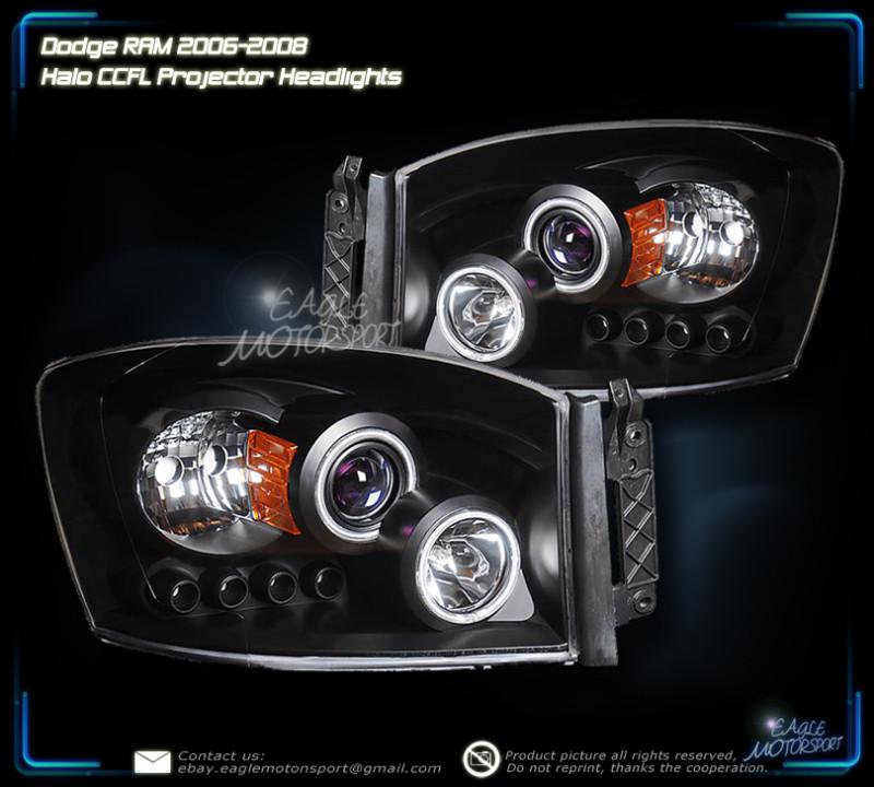 2006-2008 dodge ram dual ccfl halo projector led black blk headlights head lamp