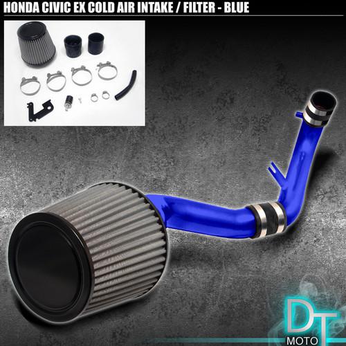 Stainless washable cone filter + cold air intake 01-05 civic ex blue aluminum