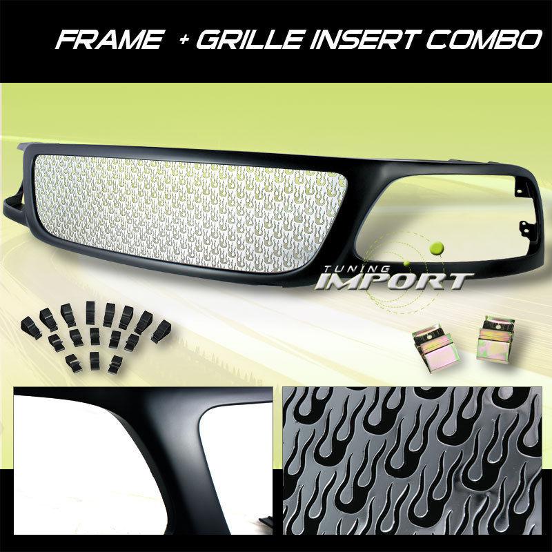 Ford 99-02 expedition black frame+chrome mesh flame style grille insert new