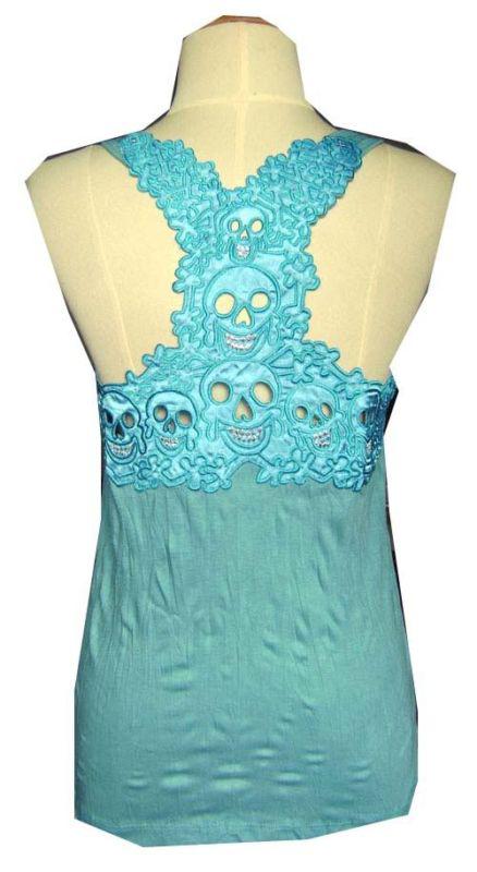 Funky gothic skull punk rock emo lady women halloween day tank top t-shirt sz m