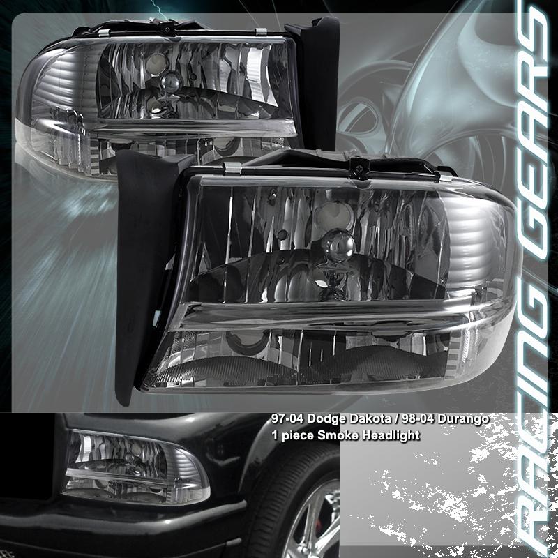 98-04 dodge durango dakota smoke housing + len chrome reflectors headlights lamp