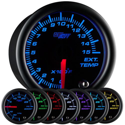 2 1/16&#034; glowshift black 7 color led 1500°f egt pyrometer gauge w clear lens