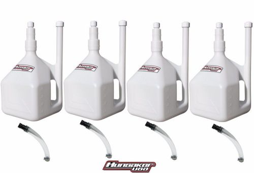 4-new! hunsaker 5 gallon quikfill fuel jugs, gas can (includes 4 hose kits)