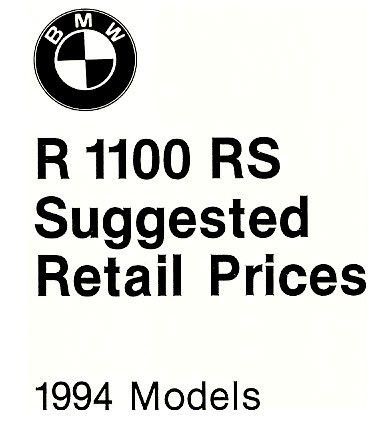 1994 bmw r 1100 rs motorcycle retail price brochure -bmw r1100rs motorcycle