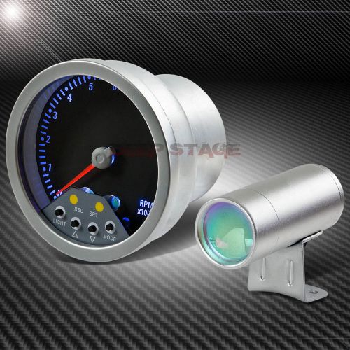 4&#034; silver 11k rpm analog blue glow tachometer gauge+programmable led shift light