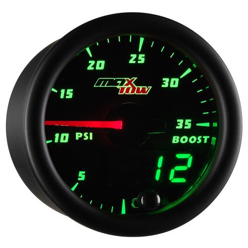 Maxtow 52mm diesel boost 35 psi turbo gauge w. green digital &amp; analog readouts