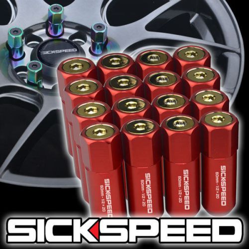 16 red/24k gold capped aluminum 60mm extended tuner lug nuts wheels 1/2x20 l30