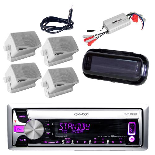 New kenwood marine radio cd aux input w/4 box speakers, 800w amp, antenna, cover