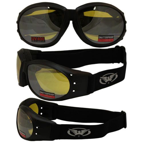 Eliminator black frame motorcycle goggles yellow mirror shatterproof no fog wow