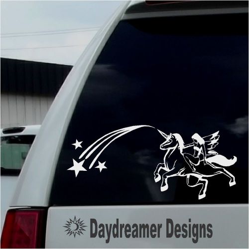 Unicorn fairy &amp; stars window decal / girly back window sticker / faerie graphic