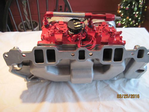 Small block chevy 2 x 4 poilished intake manifold with 2 highly detailed carbs