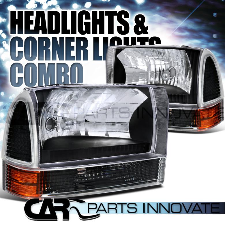 1999-2004 f250 f350 f450 excursion black headlights+corner parking lamp+amber