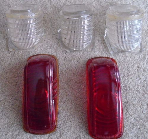 1941 plymouth tail light &amp; parking light lens glass, set of five (5)
