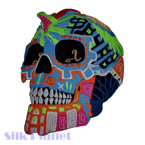 7x9&#034; aztec maya tribal warrior skull snake biker back vest patch motorcycle xl