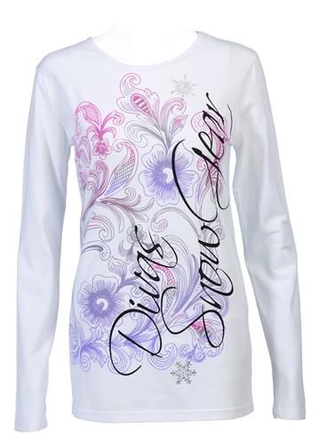 Divas snow gear ladies rhinestone floral long sleeve t-shirt - white (xl)