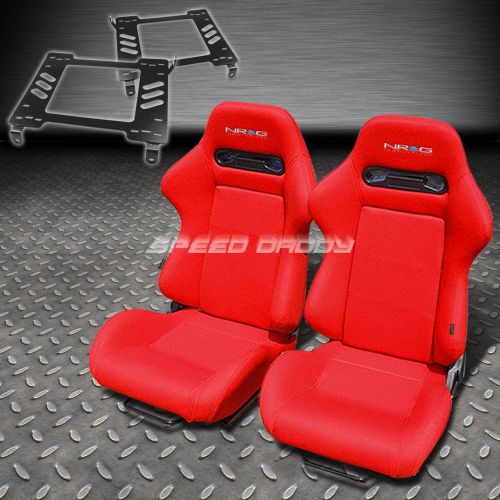 Pair nrg type-r style red cloth racing seat+bracket for 94-05 dodge neon sx