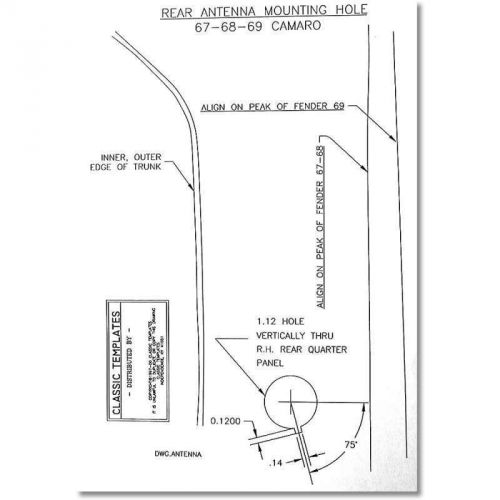 Camaro antenna template, rear quarter panel, 1967-1969