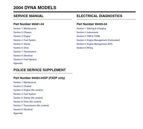 2004 harley davidson fxdl dyna low rider service &amp; electrical manual 99481-04