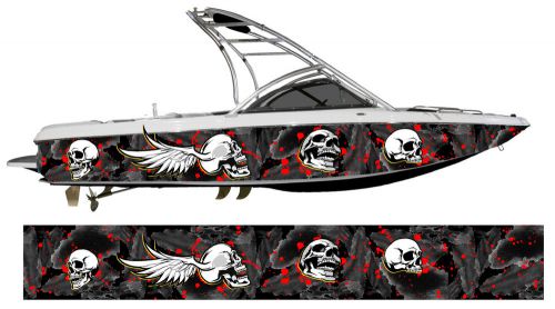 Fractured skulls black &amp; red boat wrap * customized for your boat