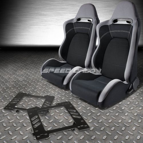 Pair type-r gray black cloth sport racing seat+bracket for 99-04 mustang