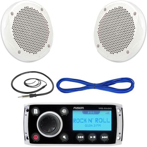 Fusion aux am fm marine receiver, 6.5&#034; 200w speakers &amp; wiring, marine antenna