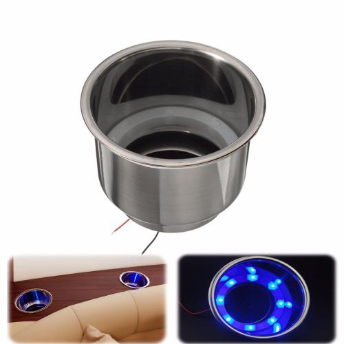 8 led drink holder recessed stainless steel cup for marine boat car truck blue