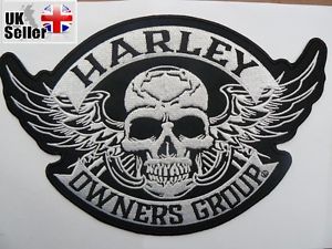 Harley owners group hog large iron-on/sew-on embroidered patch motorcycle biker