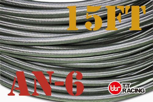 3/8&#034; stainless steel braided ptfe teflon -6an an6 6-an oil fuel line hose 15ft