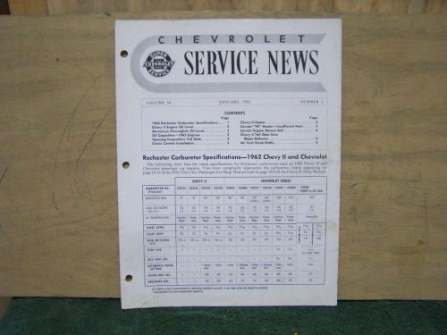 1962-jan. super chevrolet service news vol. 34 #1-rochester carburetor specs