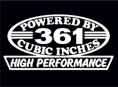 2 high performance 361 cubic inches decal set hp v8 engine emblem stickers