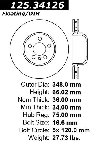 Centric 125.34126 front brake rotor/disc-high carbon rotor-preferred