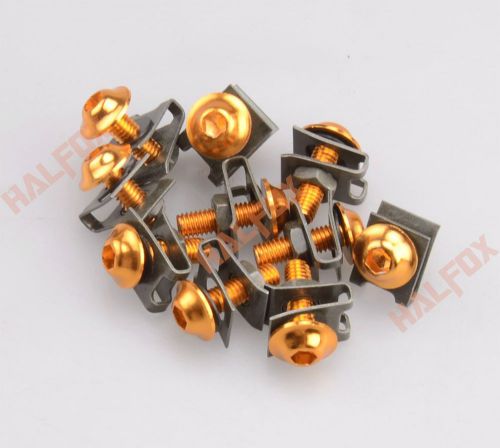 Gold fairing bolts m6 6mm spire speed fastener clips spring nuts x10