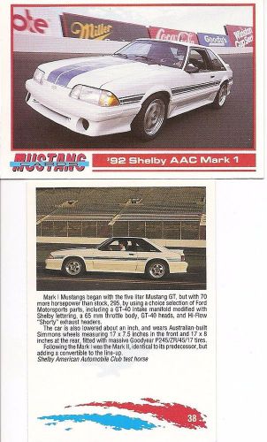 1992 shelby aac mark 1      collector card  2 1/2&#034;x3 1/2&#034;