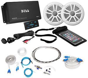 Boss ask902b.6 4-channel 500w marine amplifier w/bluetooth+(2) speakers+amp kit