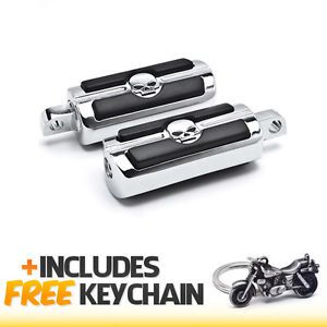 Harley davidson skull head front &amp; rear foot peg rest chrome+cruiser keychain