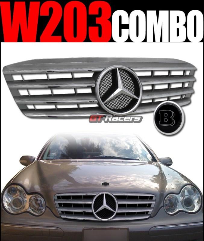 Silver amg sport front grill grille v2 ft+b hood emblem 2001-2007 mercedes w203