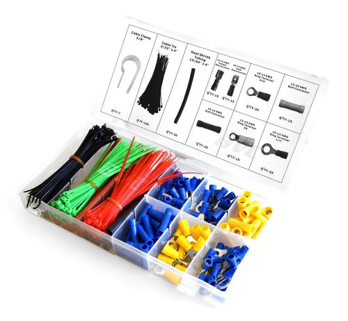 308 piece electrical assortment - terminals, wire ties,heat shrink tubing,clamps
