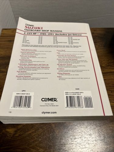 Clymer suzuki outboard shop manual  2-225 hp 1985-1991 includes jet drive