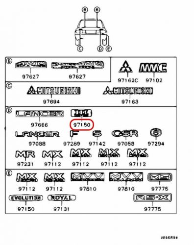 Mitsubishi genuine lancer evo3 ce9a &#034;evolution iii&#034; rear emblem badge oem new