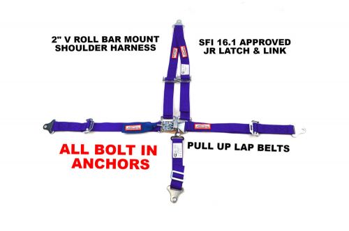 Quarter midget racing harness 5 point sfi 16.1 v latch &amp; link 2&#034; cobalt blue