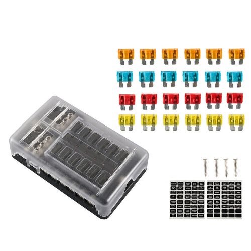 12-way fuse box with led indicator w/cover 12 circuits w/negative for car boat