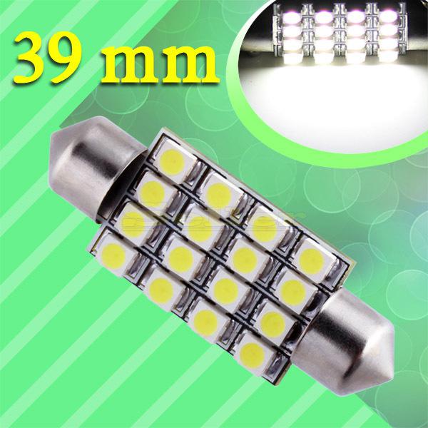 39mm 16 smd pure white dome festoon 16 led car light  bulb lamp