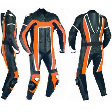 Motorbike leather racing suit   made of cowhide leather 1.3mm  in  orange colour