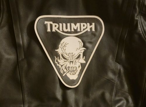 Triumph motorcycles white skull patent plate back patch. sew on type. nice new