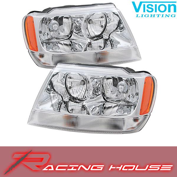 Vision 02 03 04 jeep grand cherokee limited chrome headlight lh+rh assembly pair