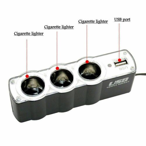 Portable car charger adapter with triple socket splitter and usb charger