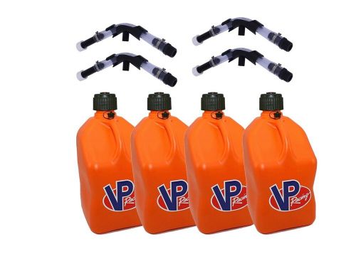 Vpracing 4 pack orange square 5 gallon fuel jugs+hose, hose bender